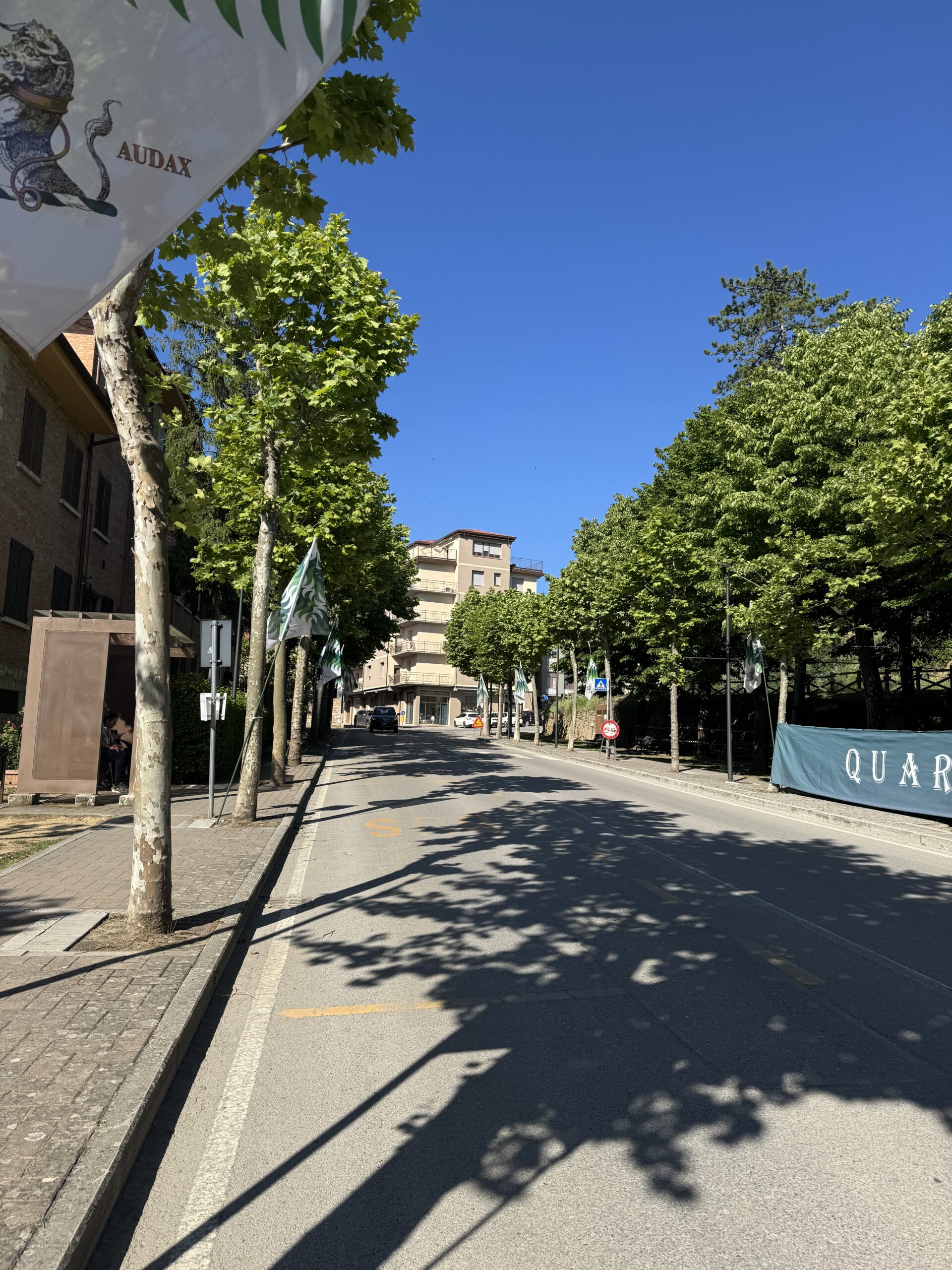Sonnige Allee in der italienischen Stadt